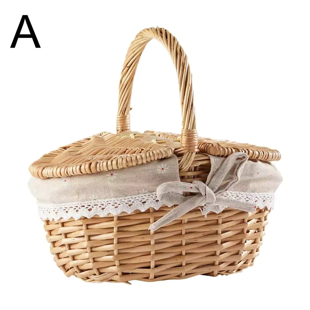 Handmade Wicker Picnic Basket: Willow Woven Storage Hamper for Camping & Fruit