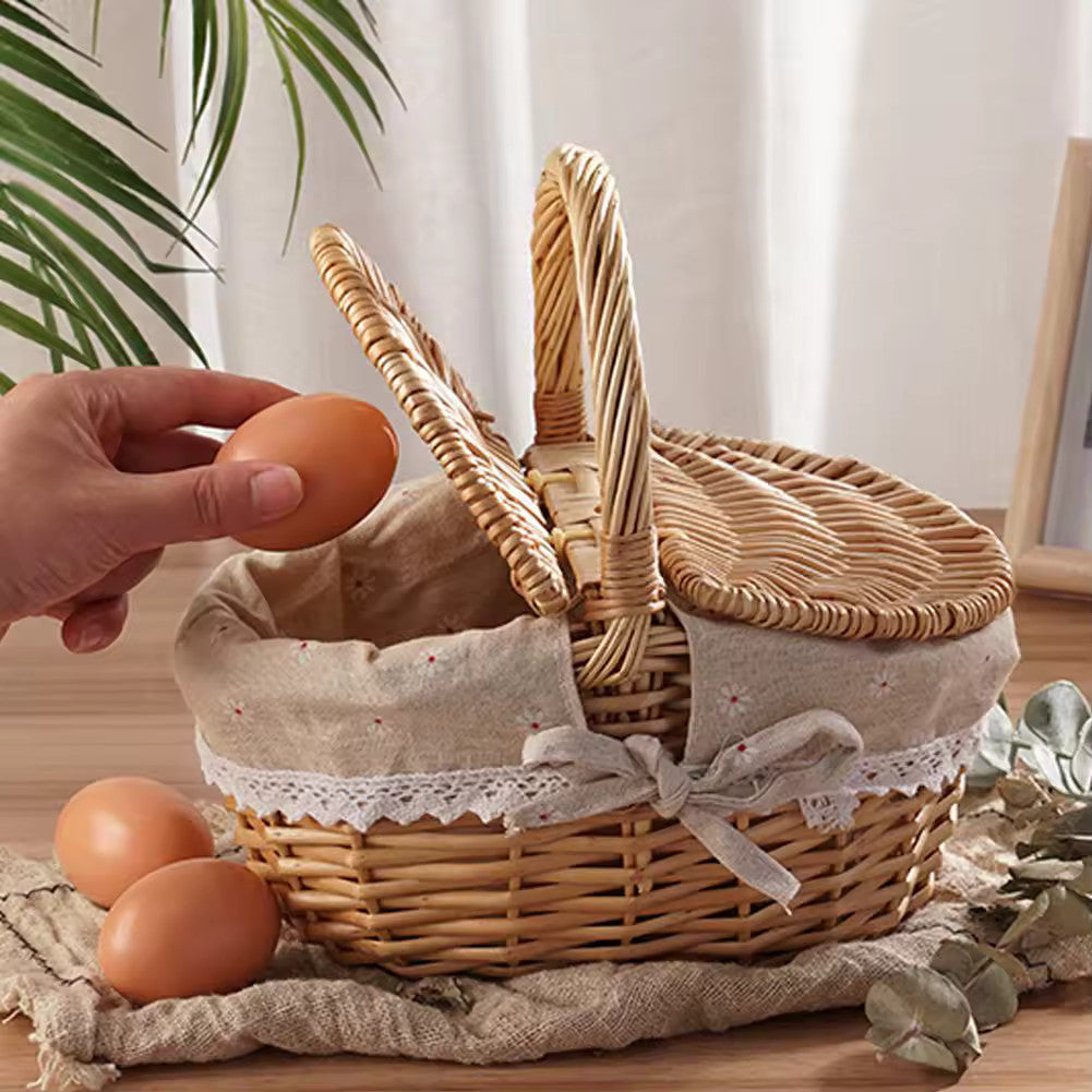 Handmade Wicker Picnic Basket: Willow Woven Storage Hamper for Camping & Fruit