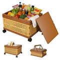 Bestery Picnic Basket with Wheels -32L Large Capacity Plastic Storage Wood