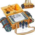 Picnic Basket for 4 with Folding Table, Large Wicker Picnic Basket Set with